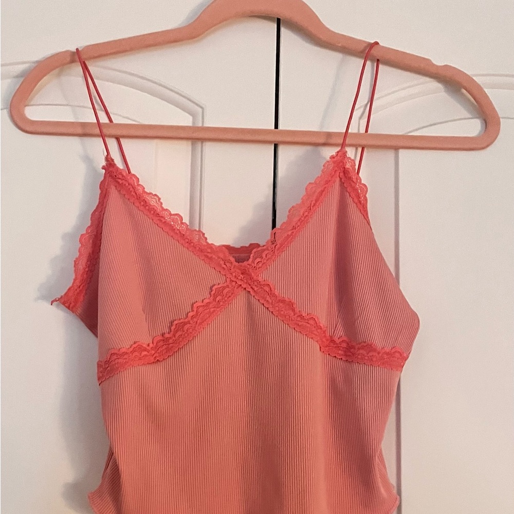 Pink Lace Trim Cami Top